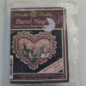Glass Bead Ornament Pastel Heart 1994 Mill Hill - Vintage